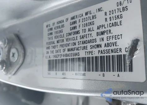 2011 Honda Accord 2.4 Lx-P из США, поврежденный, VIN 1HGCP2F44BA005845